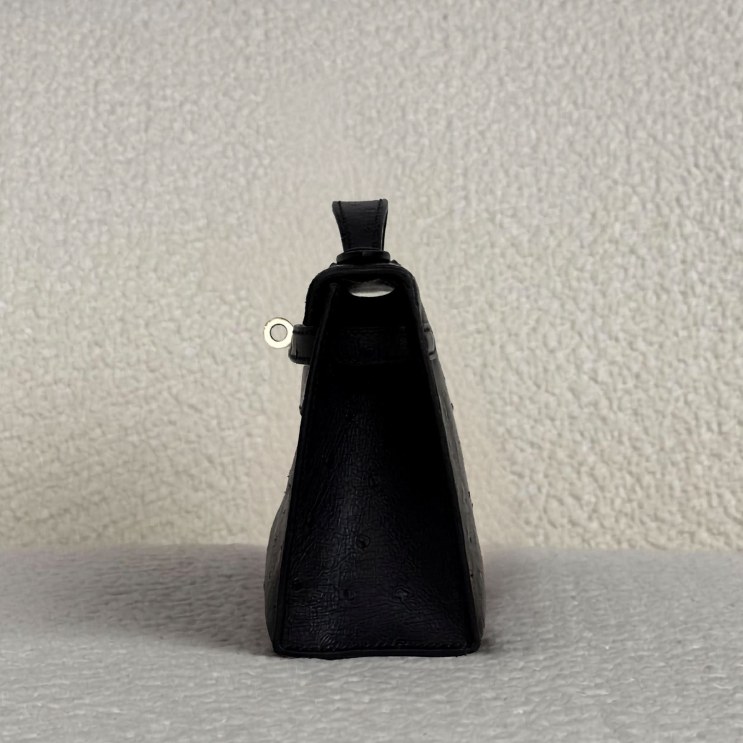 Hermès Noir Kelly Pochette Ostrich Palladium Hardware