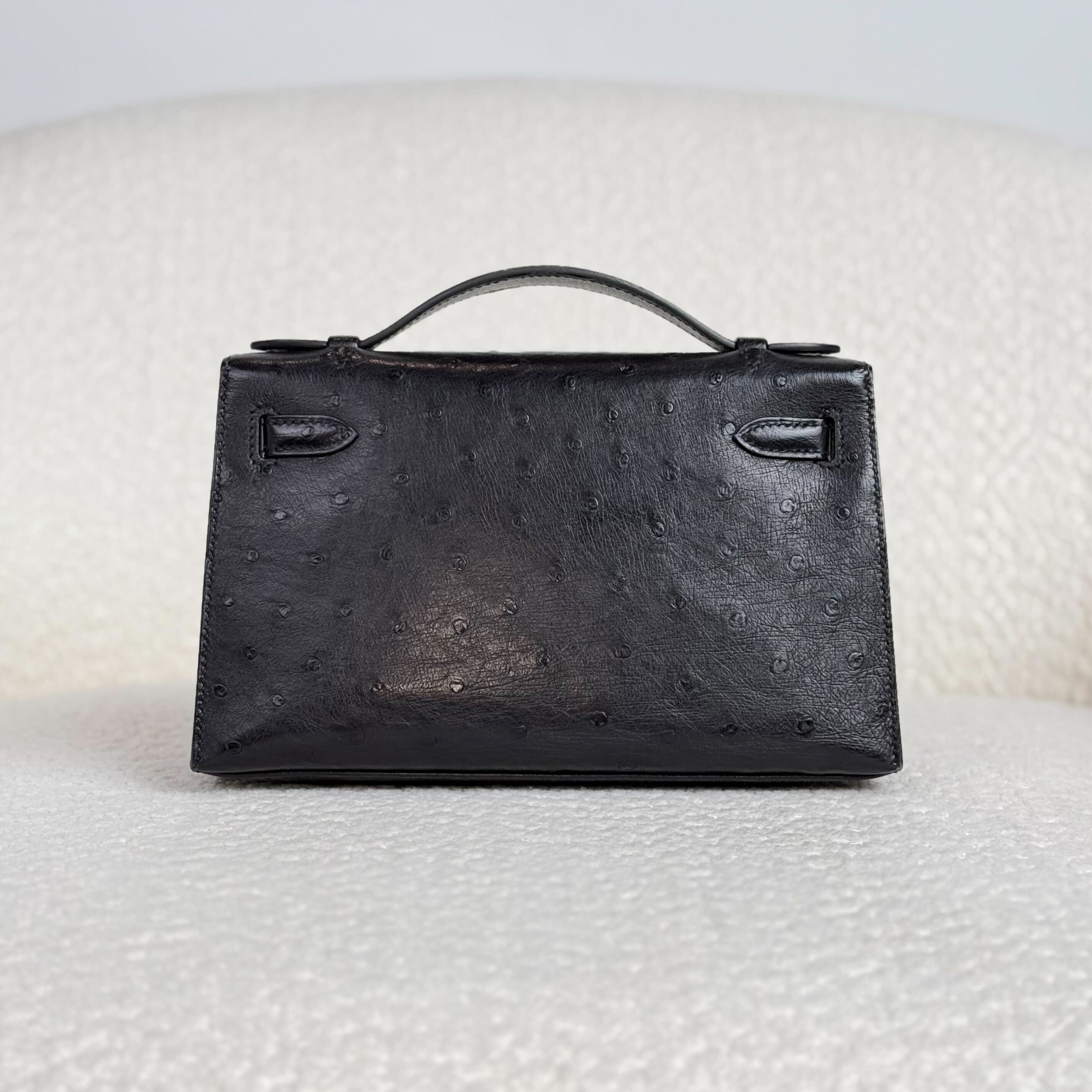 Hermès Kelly Pochette Noir – Black Ostrich Kelly Clutch Palladium