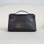 Hermès Noir Kelly Pochette Ostrich Palladium Hardware