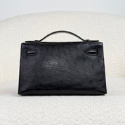 Hermès Noir Kelly Pochette Ostrich Palladium Hardware