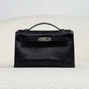 Hermès Noir Kelly Pochette Ostrich Palladium Hardware
