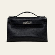 Hermès Noir Kelly Pochette Ostrich Palladium Hardware