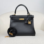 Hermès Noir Kelly Retourne 25 Swift Gold Hardware