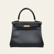 Hermès Noir Kelly Retourne 25 Swift Gold Hardware