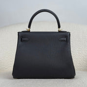Hermès Noir Kelly Retourne 25 Togo Gold Hardware