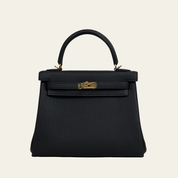 Hermès Noir Kelly Retourne 25 Togo Gold Hardware
