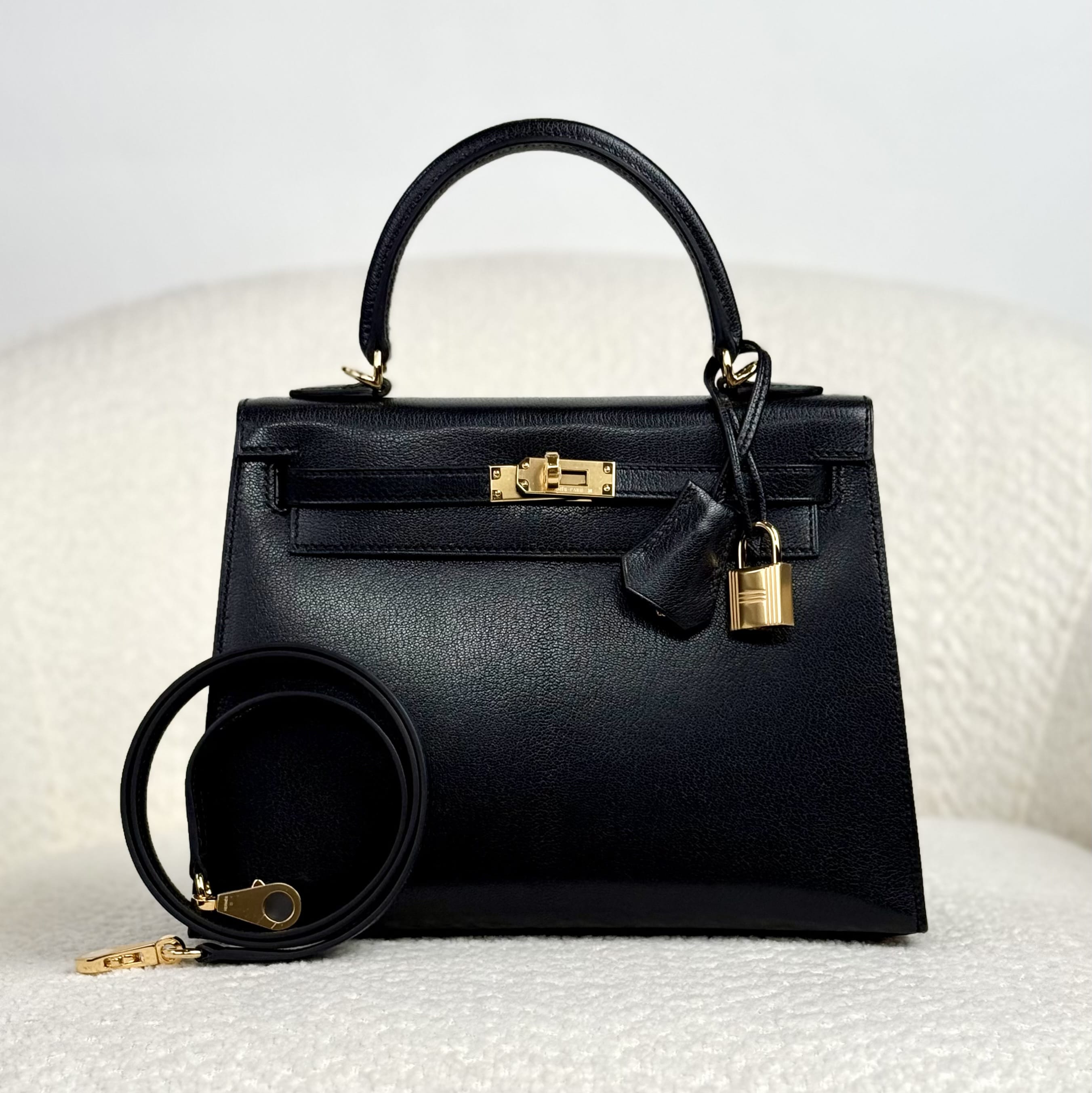 Hermès Noir Kelly Sellier 25 Chèvre Chamkila Gold Hardware