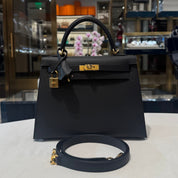 Hermès Noir Kelly Sellier 25 Epsom Gold Hardware