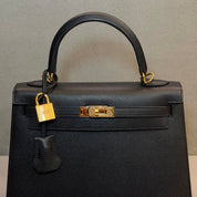 Hermès Noir Kelly Sellier 25 Epsom Gold Hardware