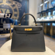 Hermès Noir Kelly Sellier 28 Epsom Gold Hardware