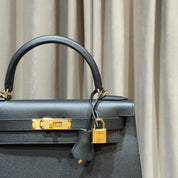 Hermès Noir Kelly Sellier 28 Epsom Gold Hardware