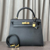 Hermès Noir Kelly Sellier 28 Epsom Gold Hardware
