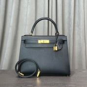 Hermès Noir Kelly Sellier 28 Epsom Gold Hardware