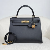 Hermès Noir Kelly Sellier 28 Epsom Gold Hardware