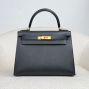 Hermès Noir Kelly Sellier 28 Epsom Gold Hardware