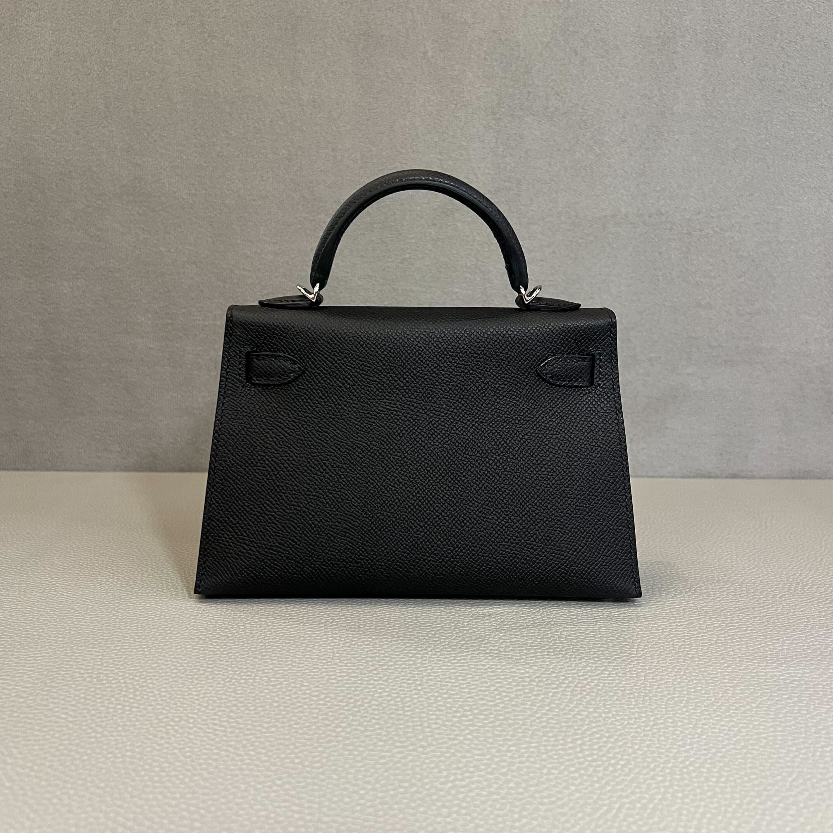 Hermès Noir Mini Kelly 20 Sellier Epsom Electrum Hardware
