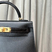 Hermès Noir Mini Kelly 20 Sellier Touch Veau Madame Lezard Gold Hardware