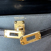 Hermès Noir Mini Kelly 20 Sellier Touch Veau Madame Lezard Gold Hardware