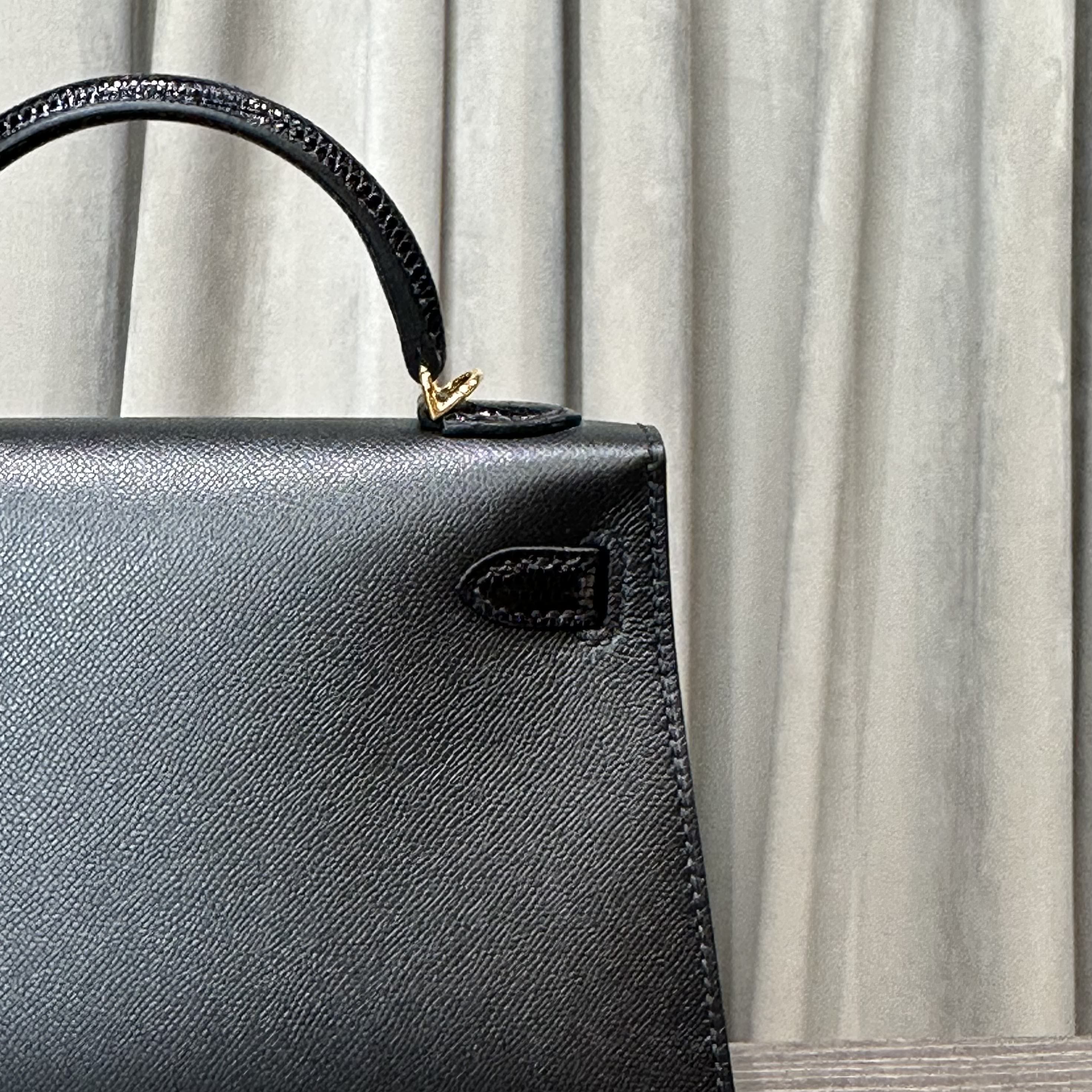 Hermès Noir Mini Kelly 20 Sellier Touch Veau Madame Lezard Gold Hardware