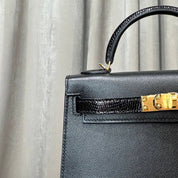 Hermès Noir Mini Kelly 20 Sellier Touch Veau Madame Lezard Gold Hardware