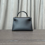 Hermès Noir Mini Kelly 20 Sellier Touch Veau Madame Lezard Gold Hardware