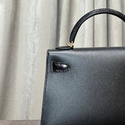 Hermès Noir Mini Kelly 20 Sellier Touch Veau Madame Lezard Gold Hardware
