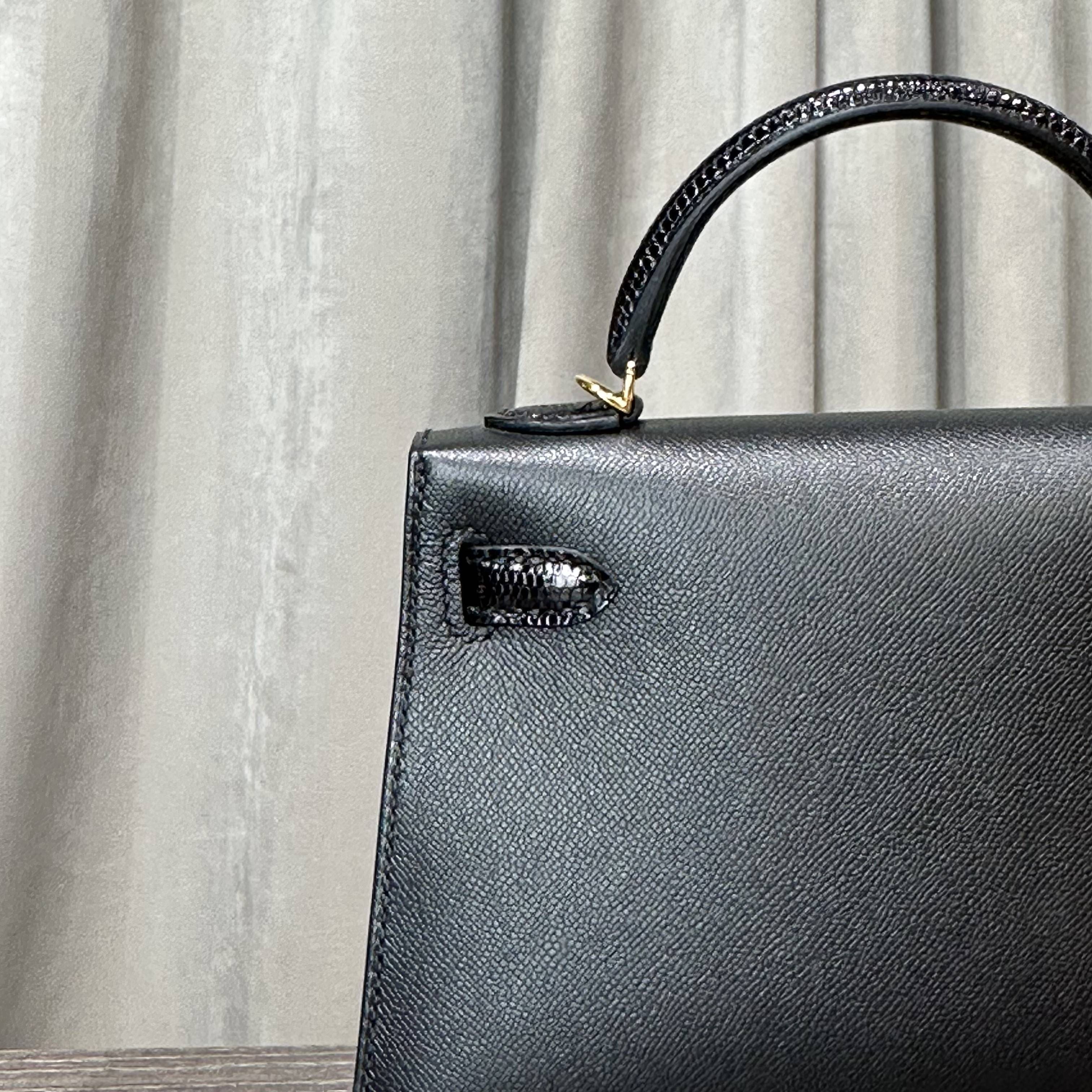 Hermès Noir Mini Kelly 20 Sellier Touch Veau Madame Lezard Gold Hardware