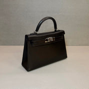Hermès Noir Mini Kelly Sellier 20 Box Palladium Hardware