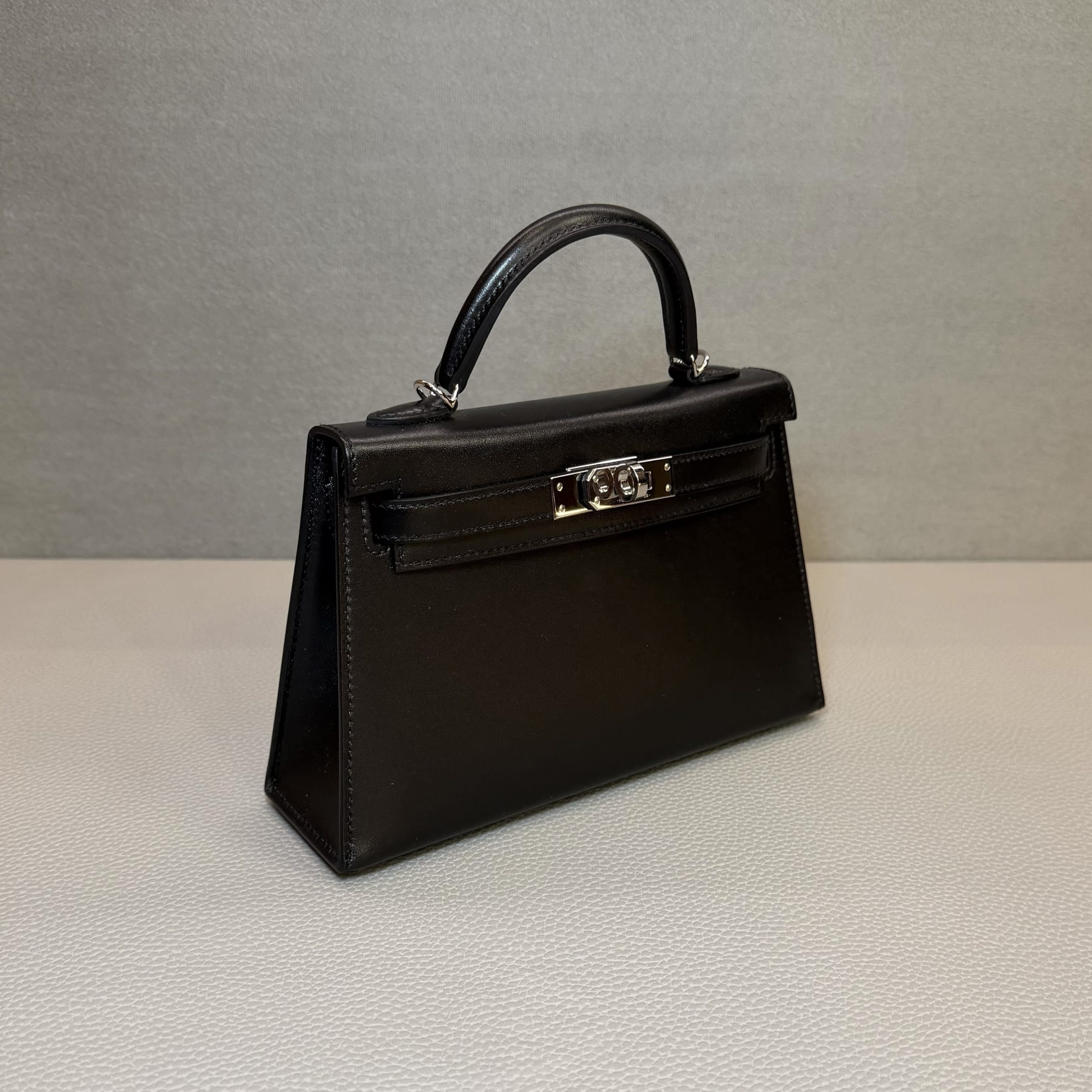 Hermès Noir Mini Kelly Sellier 20 Box Palladium Hardware
