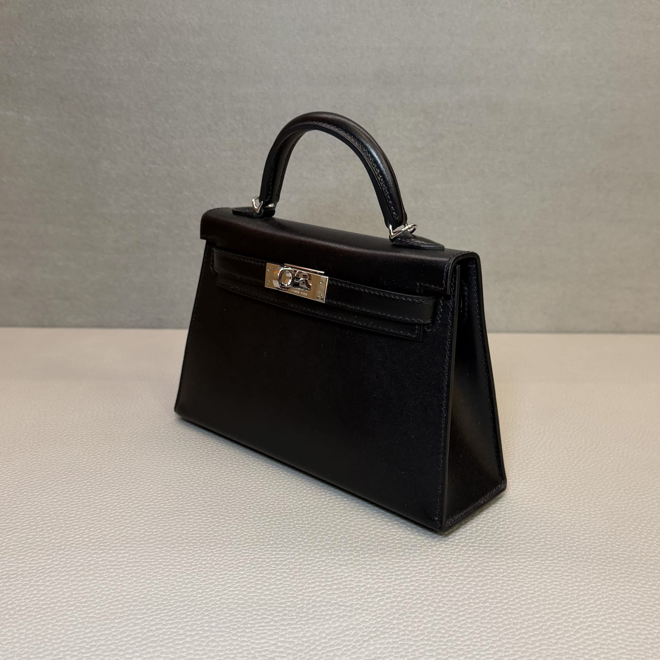 Hermès Noir Mini Kelly Sellier 20 Box Palladium Hardware