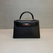 Hermès Noir Mini Kelly Sellier 20 Box Palladium Hardware