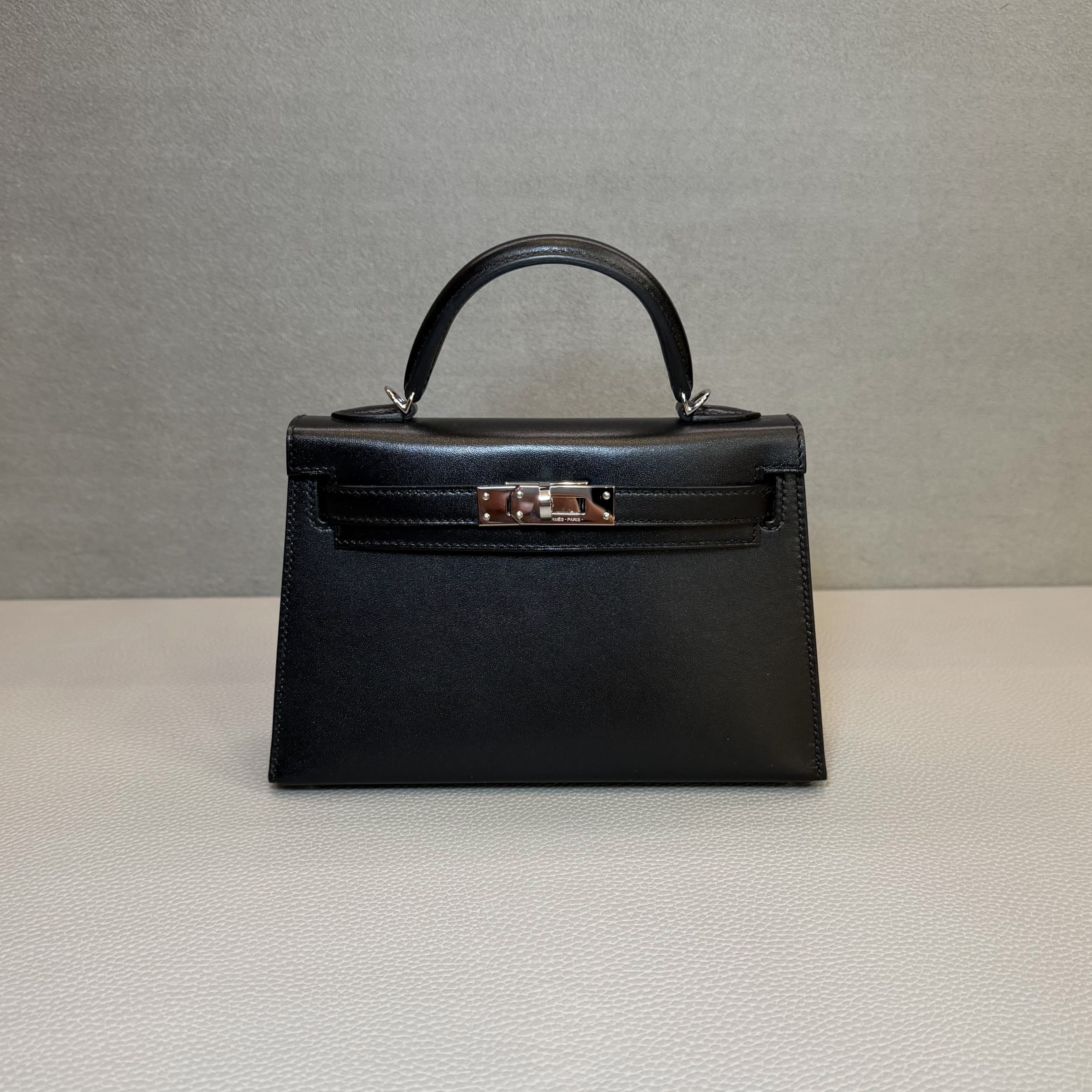 Hermès Noir Mini Kelly Sellier 20 Box Palladium Hardware