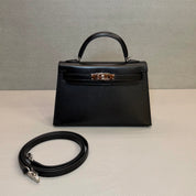 Hermès Noir Mini Kelly Sellier 20 Box Palladium Hardware
