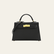 Hermès Noir Mini Kelly Sellier 20 Epsom Gold Hardware