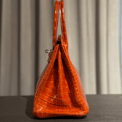 Hermès Orange Birkin 30 Shiny Porosus Crocodile Palladium Hardware