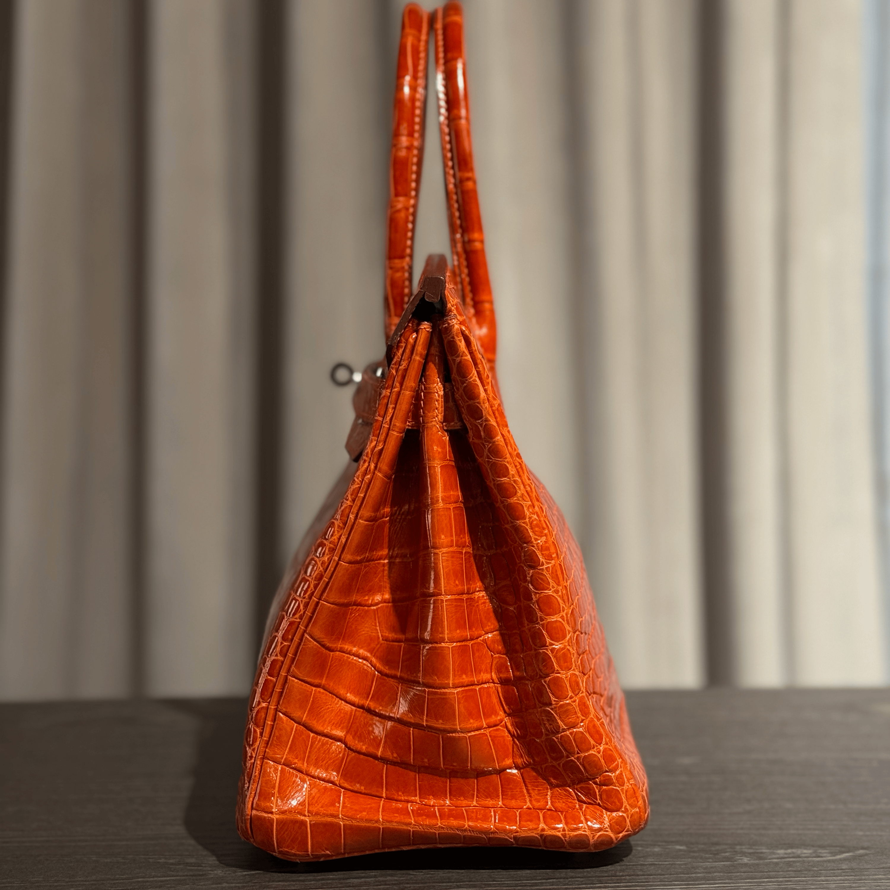 Hermès Orange Birkin 30 Shiny Porosus Crocodile Palladium Hardware