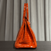 Hermès Orange Birkin 30 Shiny Porosus Crocodile Palladium Hardware