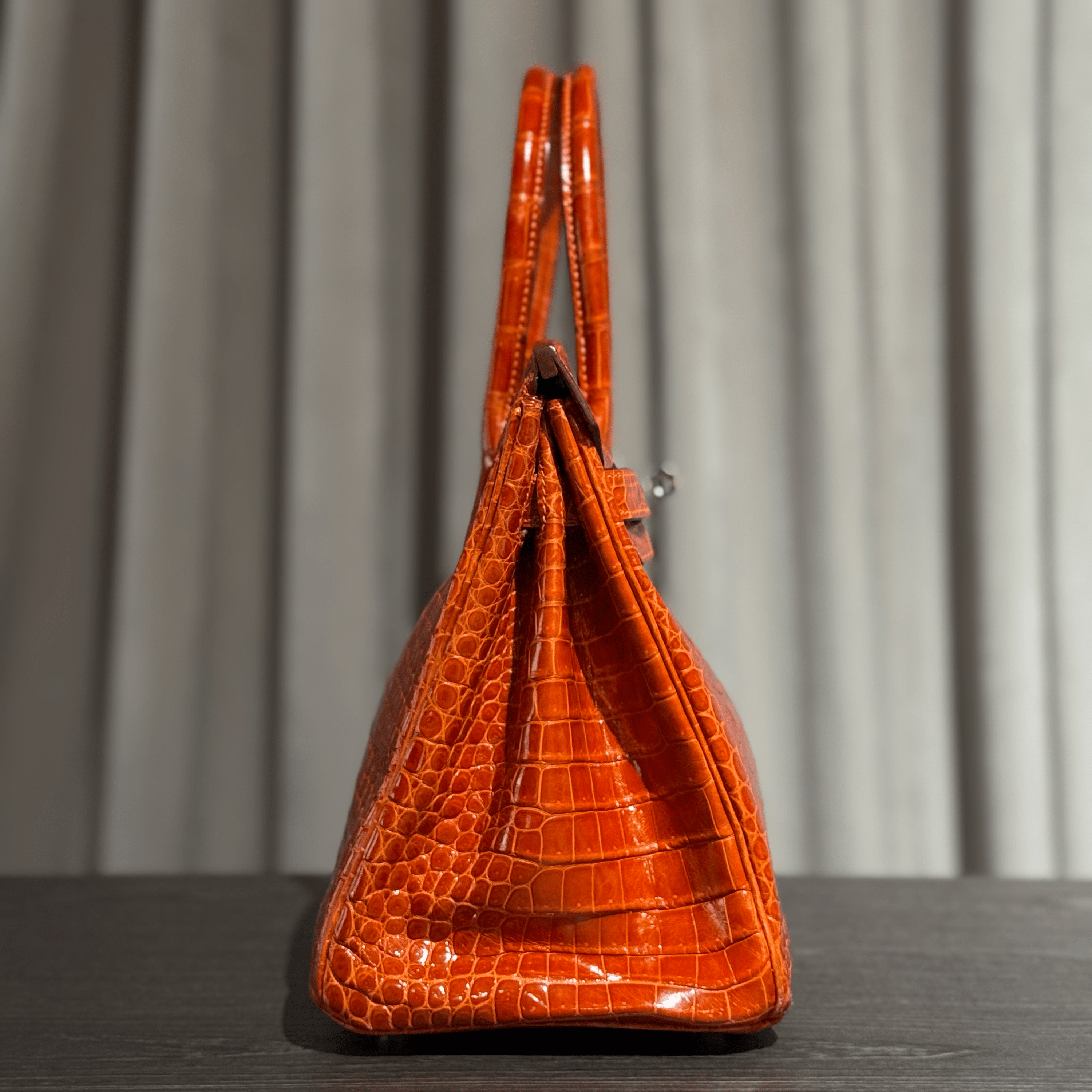 Hermès Orange Birkin 30 Shiny Porosus Crocodile Palladium Hardware