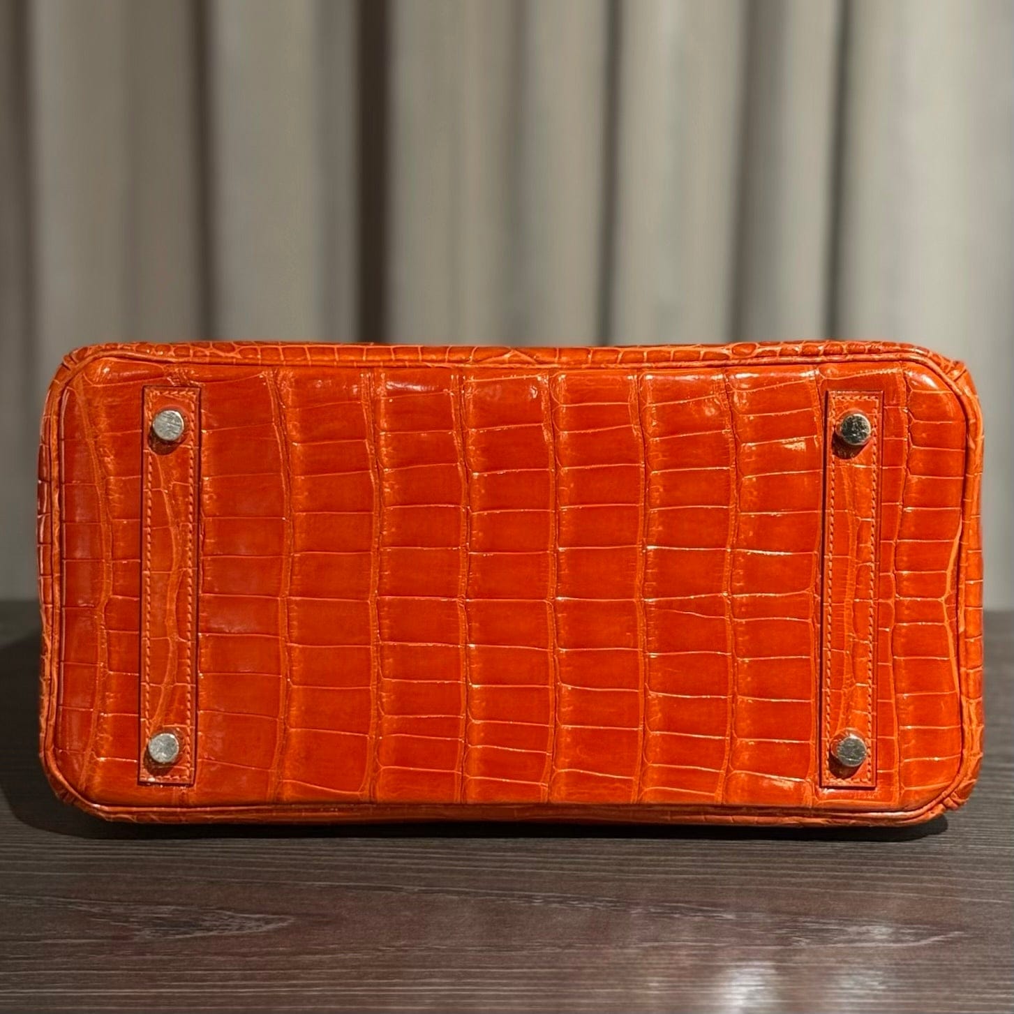 Hermès Orange Birkin 30 Shiny Porosus Crocodile Palladium Hardware