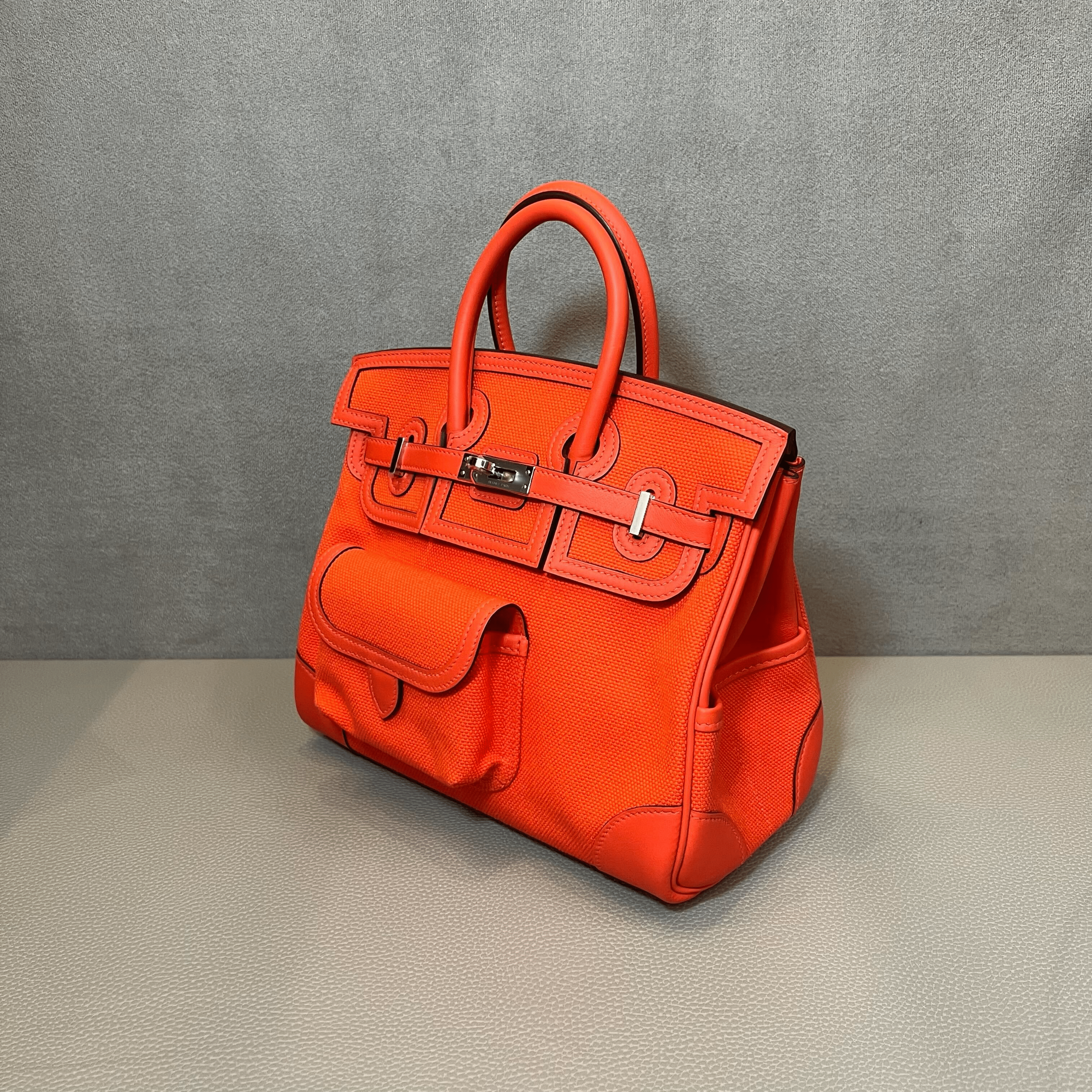 Hermès Orange Field Birkin 25 Cargo Toile Goeland-Veau Swift Palladium Hardware