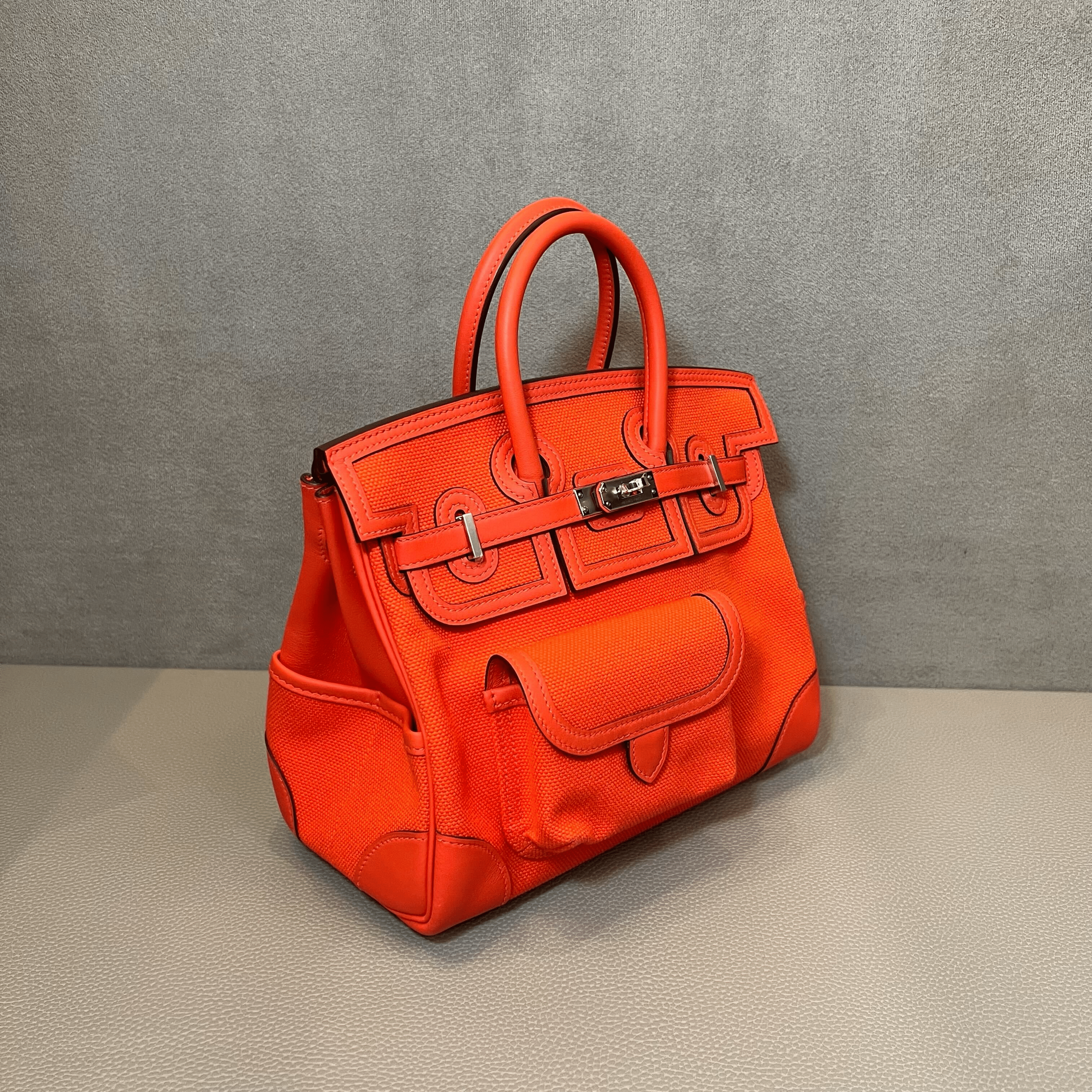 Hermès Orange Field Birkin 25 Cargo Toile Goeland-Veau Swift Palladium Hardware