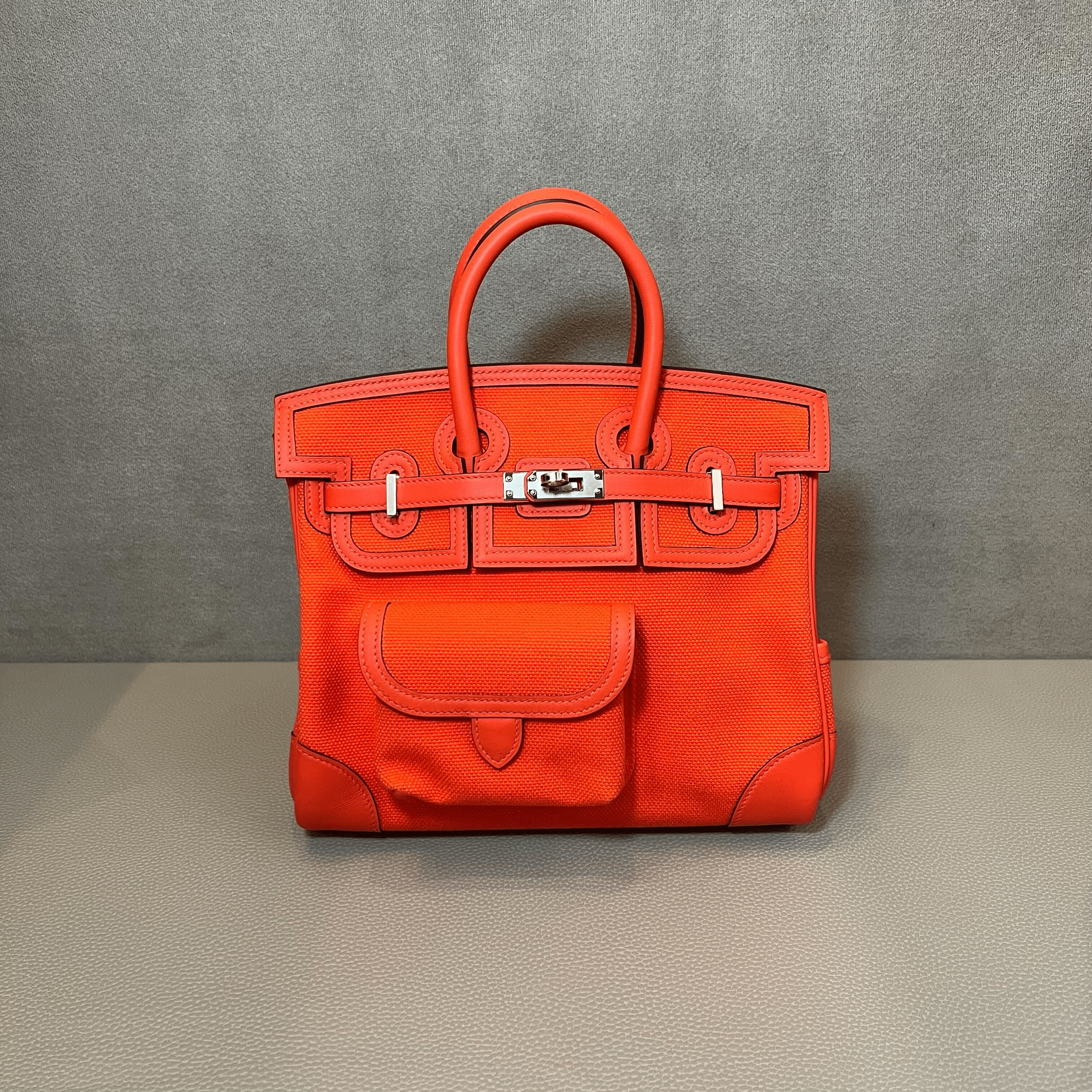 Hermès Orange Field Birkin 25 Cargo Toile Goeland-Veau Swift Palladium Hardware