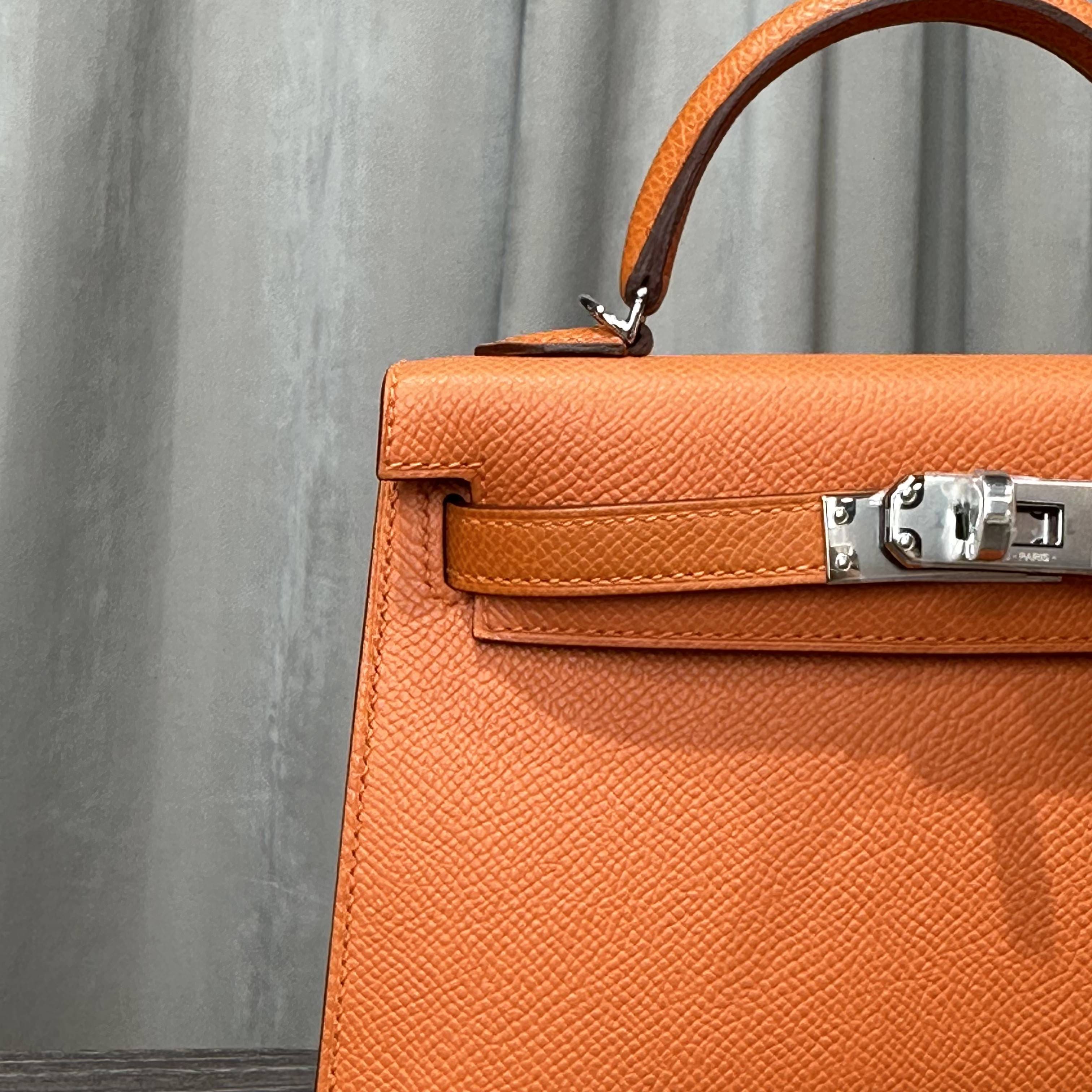Hermès Orange Mini Kelly 20 Sellier Epsom Palladium Hardware