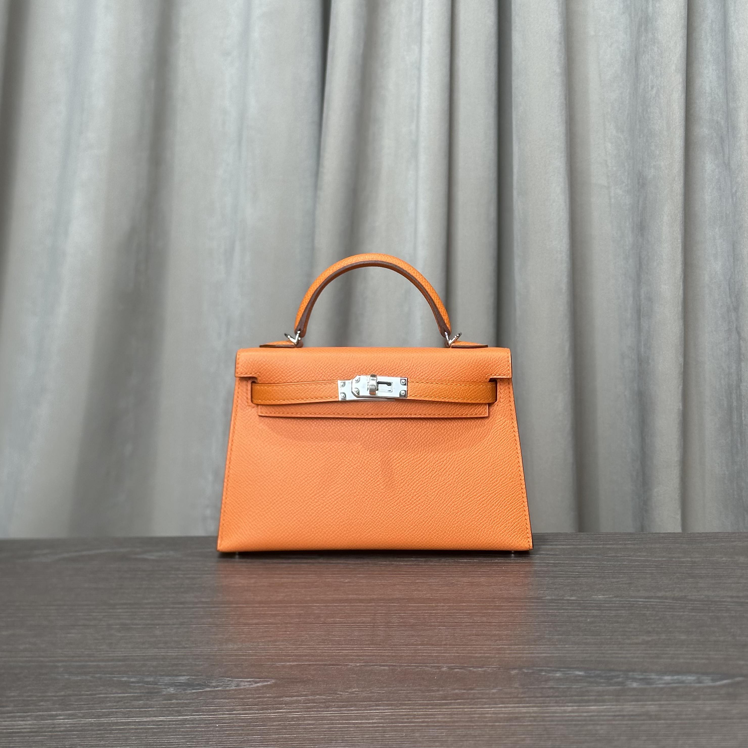 Hermès Orange Mini Kelly 20 Sellier Epsom Palladium Hardware