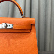 Hermès Orange Mini Kelly 20 Sellier Epsom Palladium Hardware