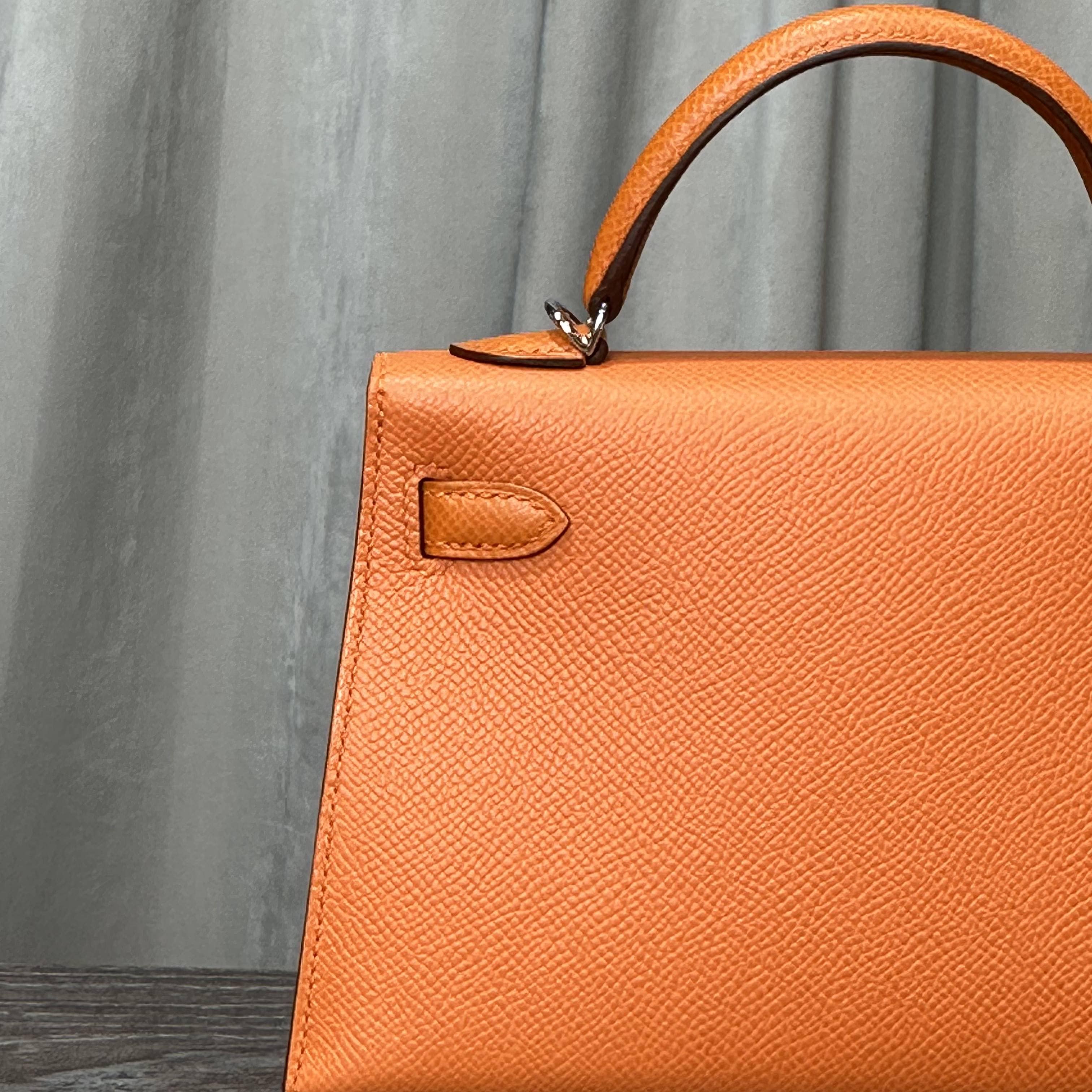 Hermès Orange Mini Kelly 20 Sellier Epsom Palladium Hardware