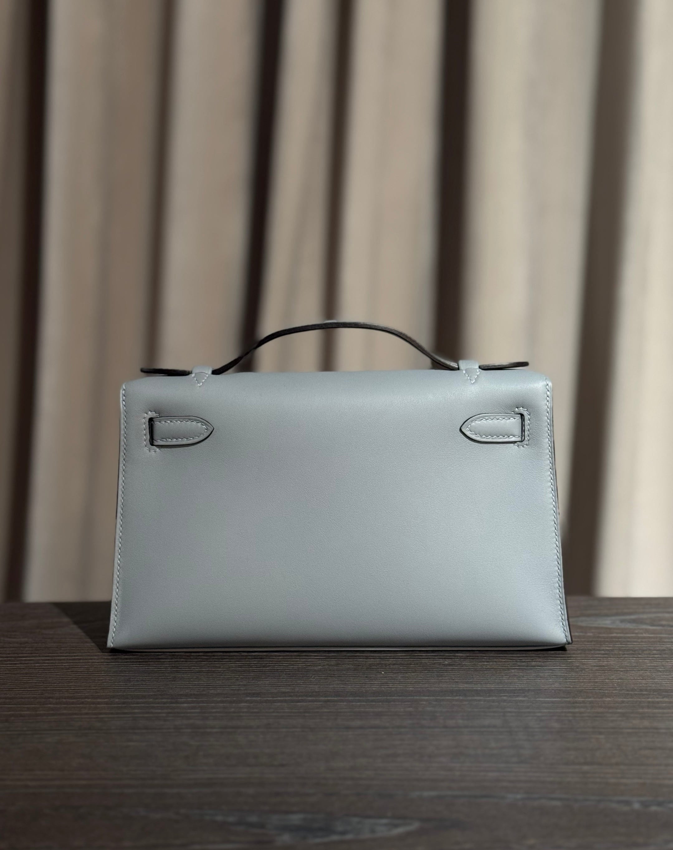 Hermès P0 Gris Pantin Kelly Pochette Swift Palladium Hardware