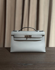 Hermès P0 Gris Pantin Kelly Pochette Swift Palladium Hardware