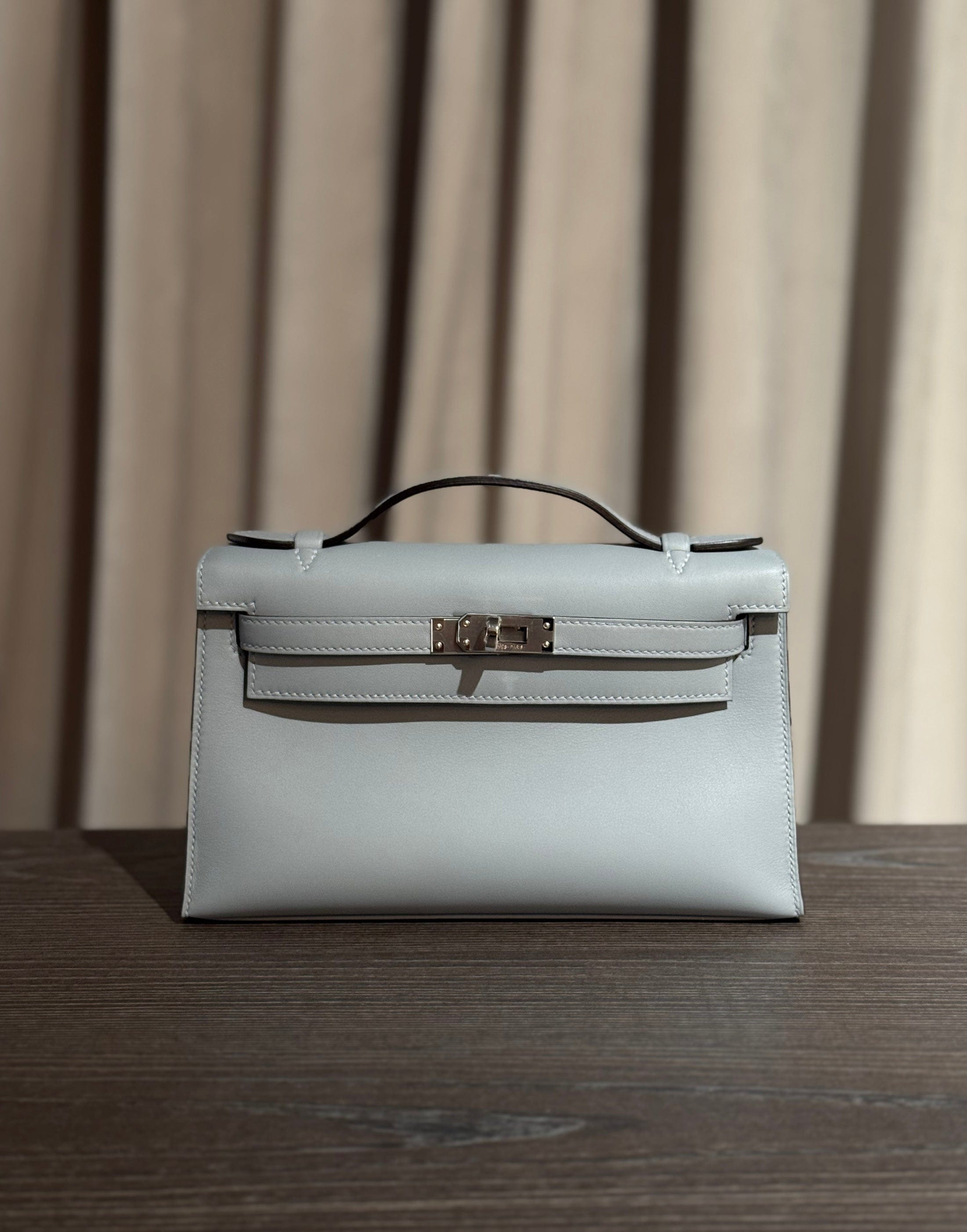 Hermès P0 Gris Pantin Kelly Pochette Swift Palladium Hardware