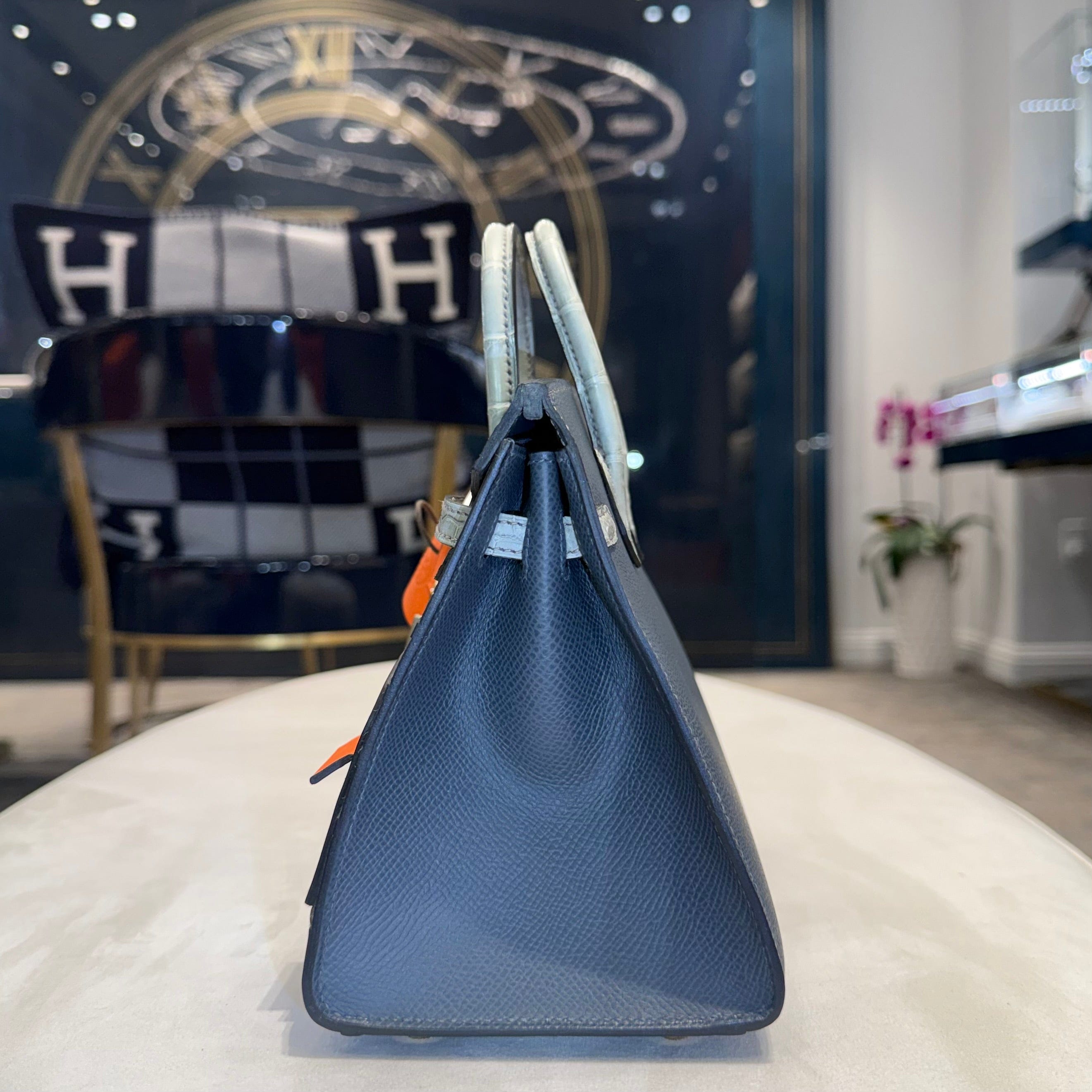 Hermès "Rainy Days" Faubourg Birkin 20 Gris Misty Matte Alligator Permabrass Hardware Limited Edition